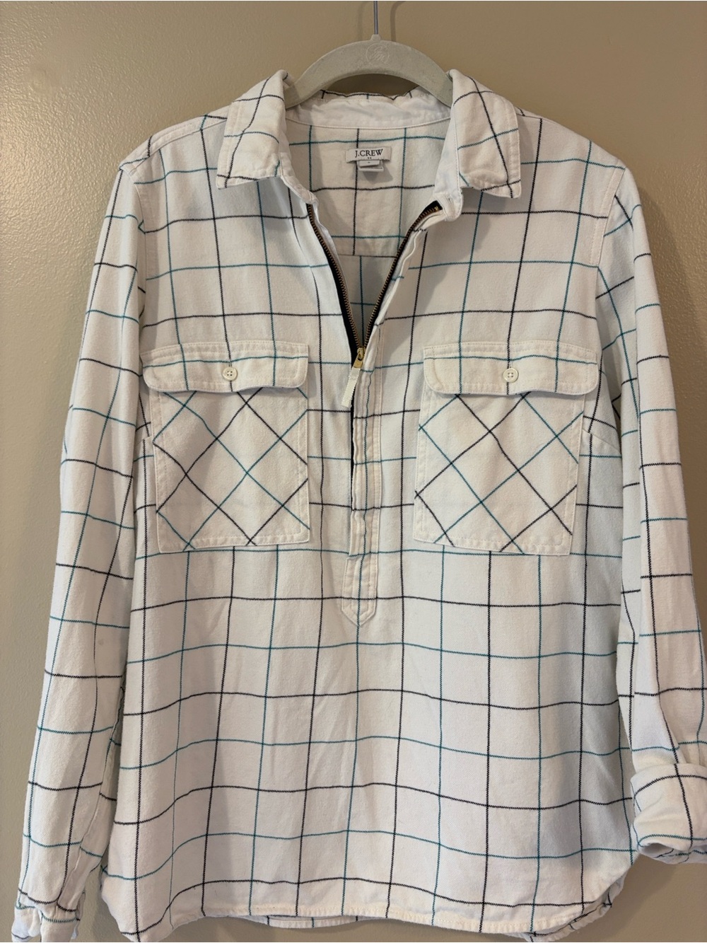 J.Crew Women’s Small Heavy Flannel Windowpane Plaid Pullover Shirt